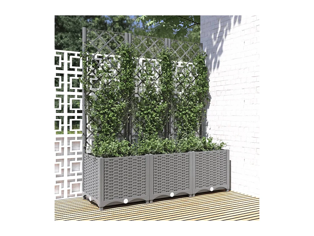 Jardinière avec treillis Gris clair 120x40x136 cm PP