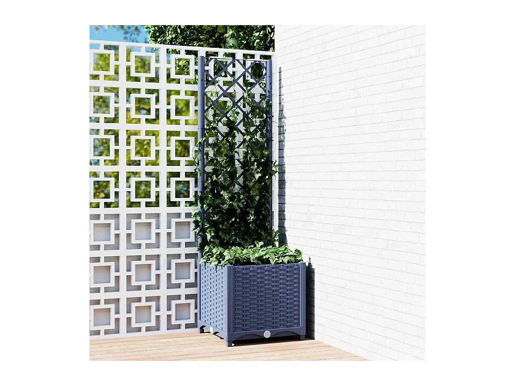Jardinière avec treillis bleu gris 40x40x136 cm PP