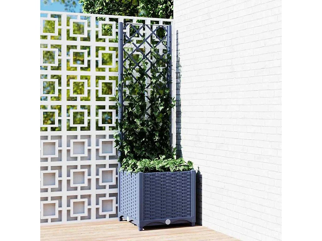 Jardinière avec treillis bleu gris 40x40x136 cm PP