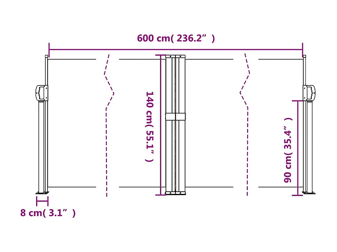 Auvent latéral rétractable beige 140x600 cm