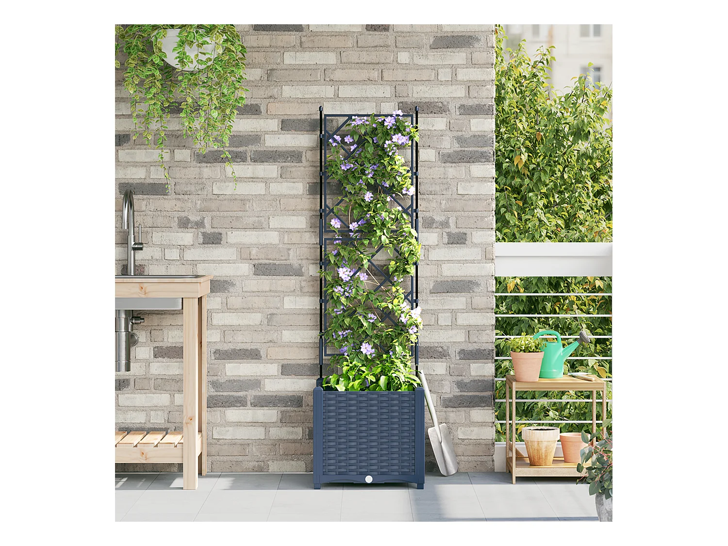 Tuinbak met grijs trellis 40x40x143 cm