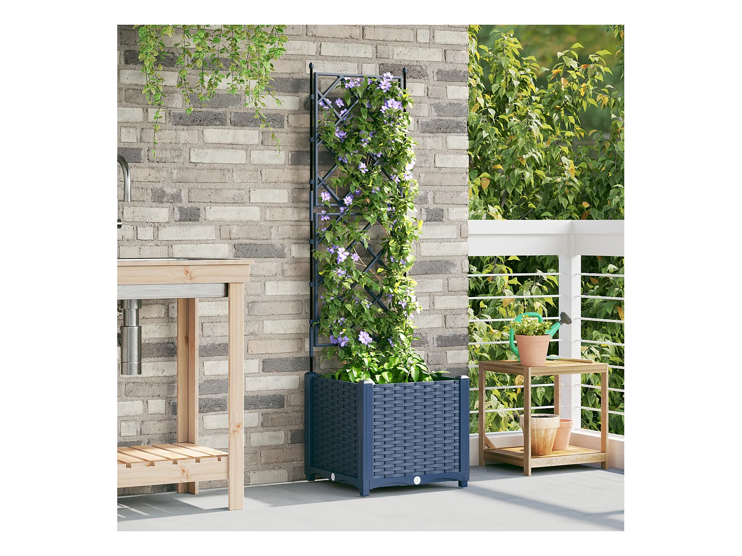 Tuinbak met grijs trellis 40x40x143 cm