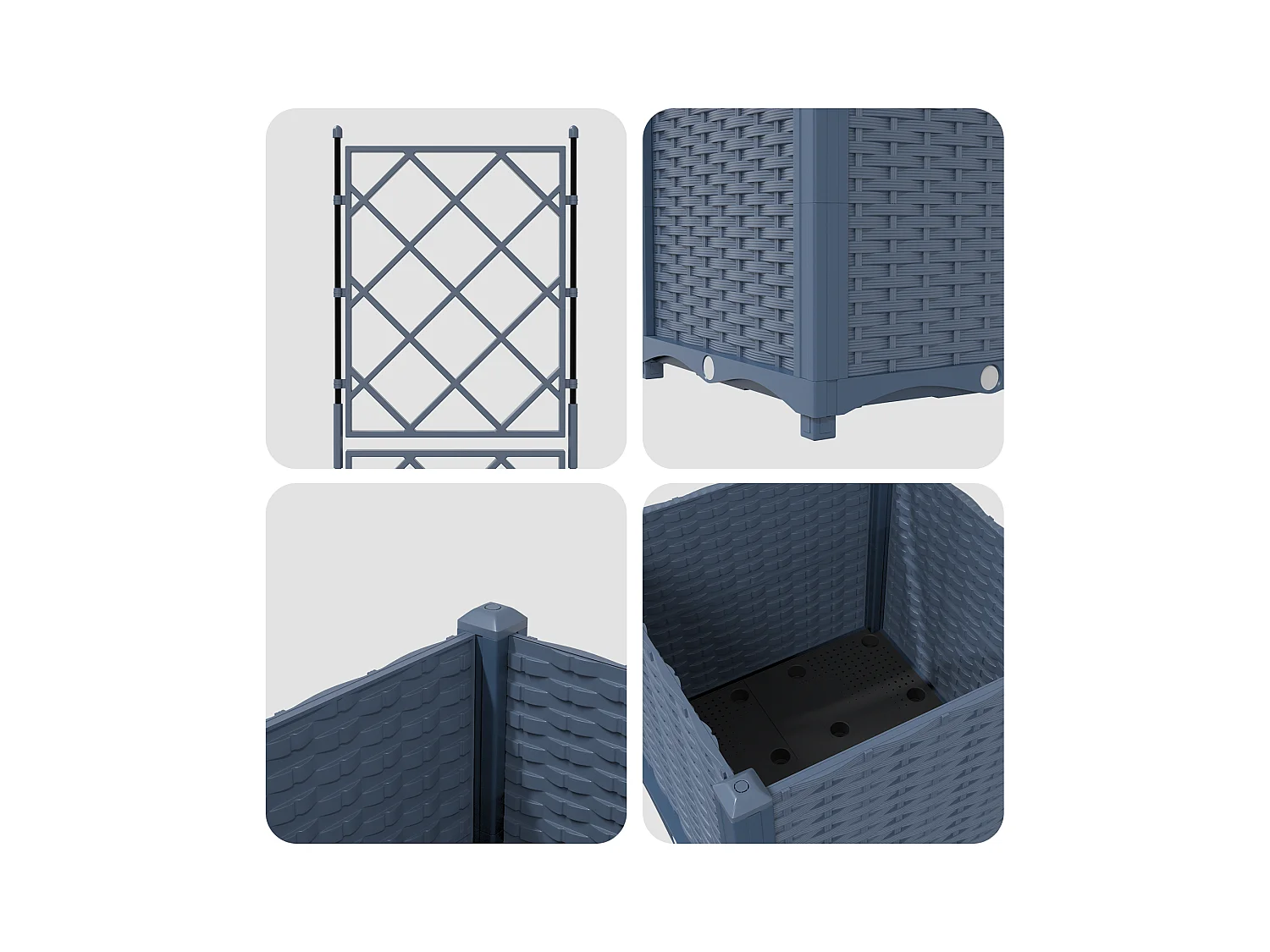 Tuinbak met grijs trellis 40x40x143 cm