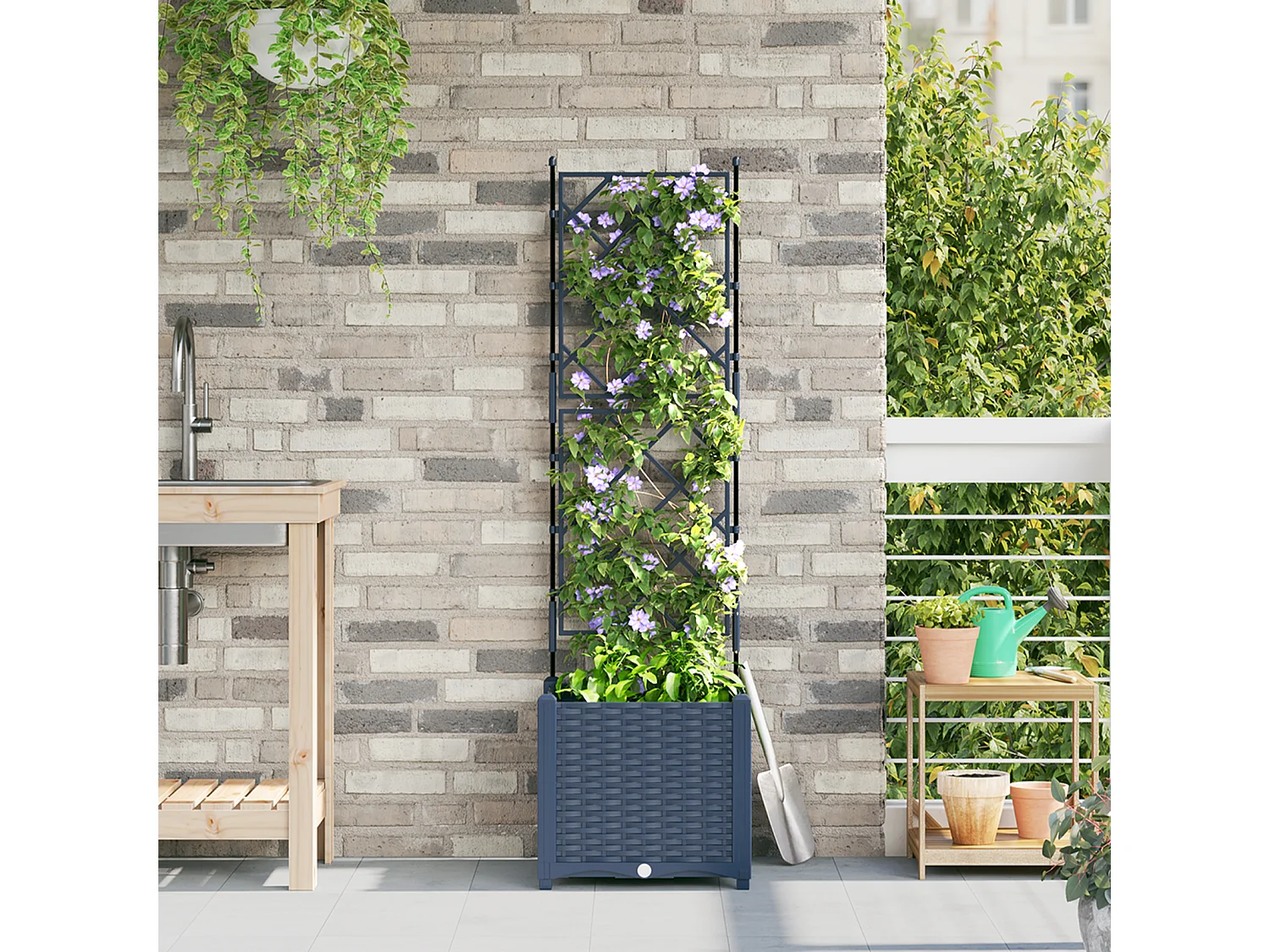 Jardinière de jardin avec treillis gris 40x40x143 cm