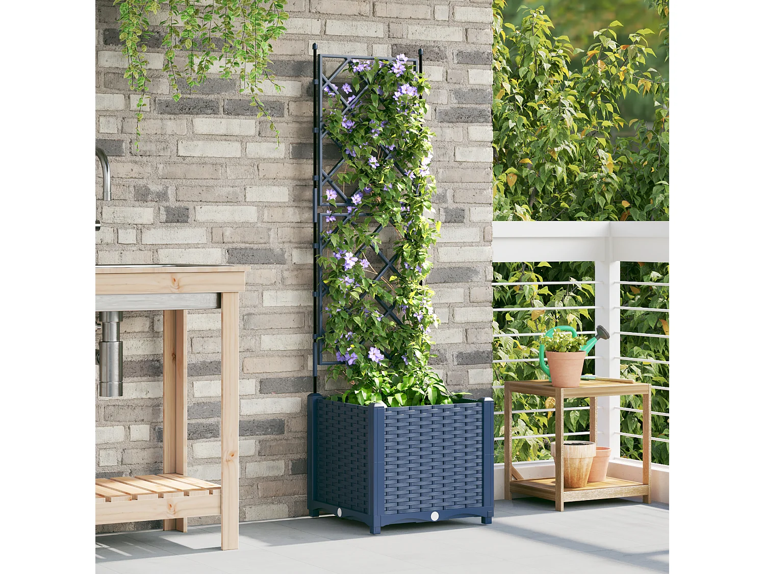 Jardinière de jardin avec treillis gris 40x40x143 cm