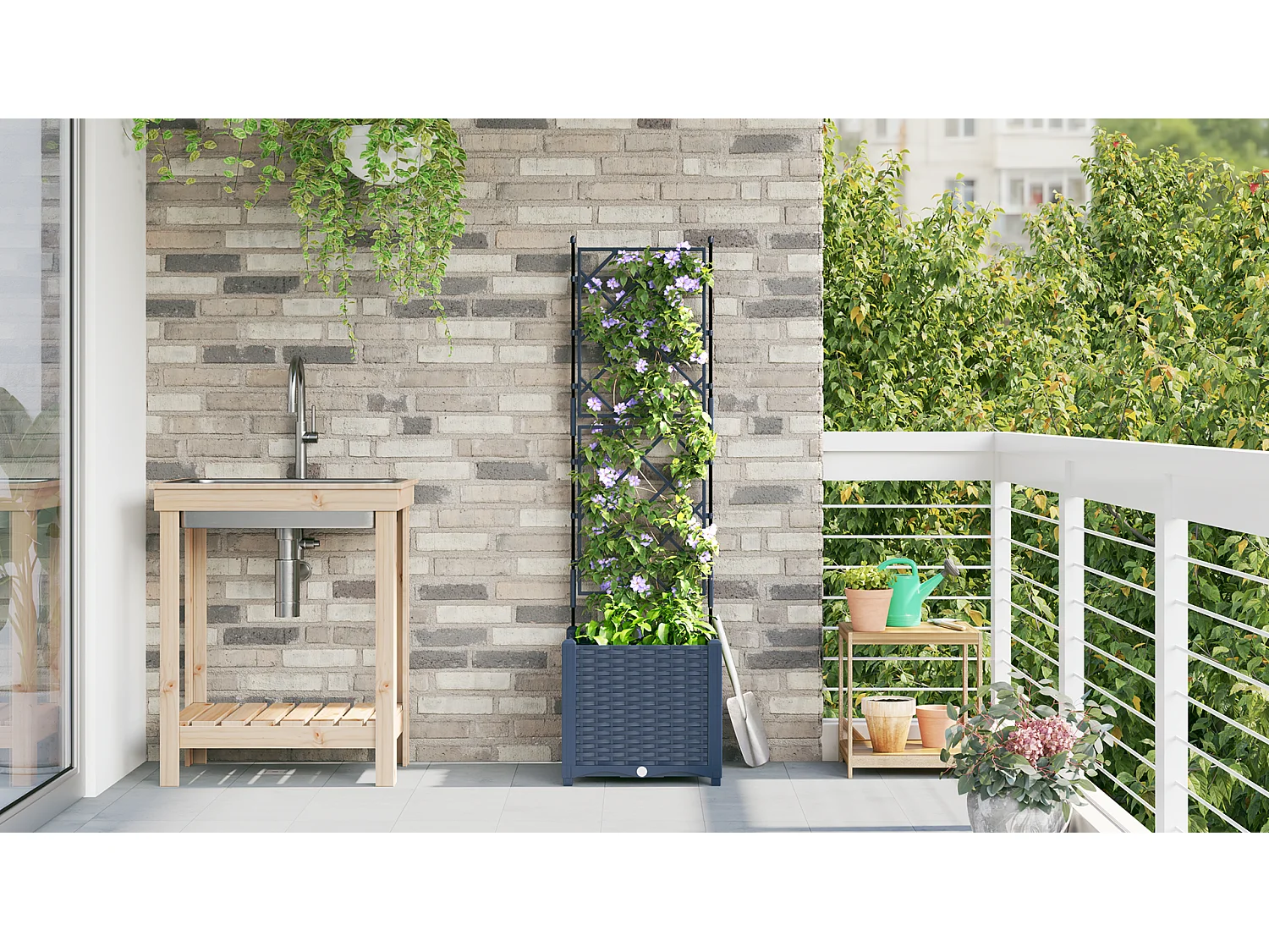 Jardinière de jardin avec treillis gris 40x40x143 cm