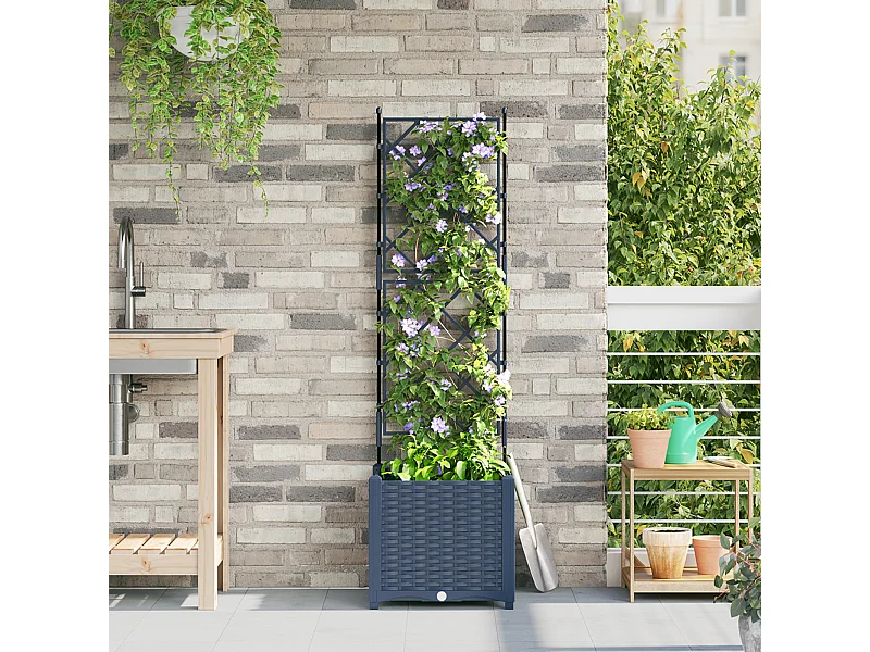 Jardinière de jardin avec treillis gris 40x40x143 cm