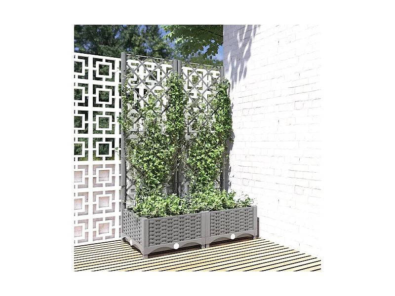 Jardinière avec treillis Gris clair 80x40x121,5 cm PP