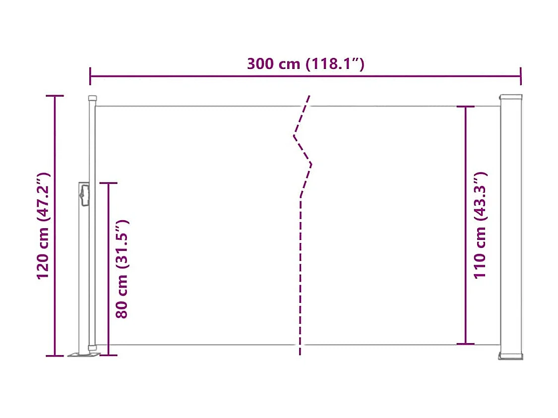 Auvent latéral rétractable 120 x 300 cm Rouge