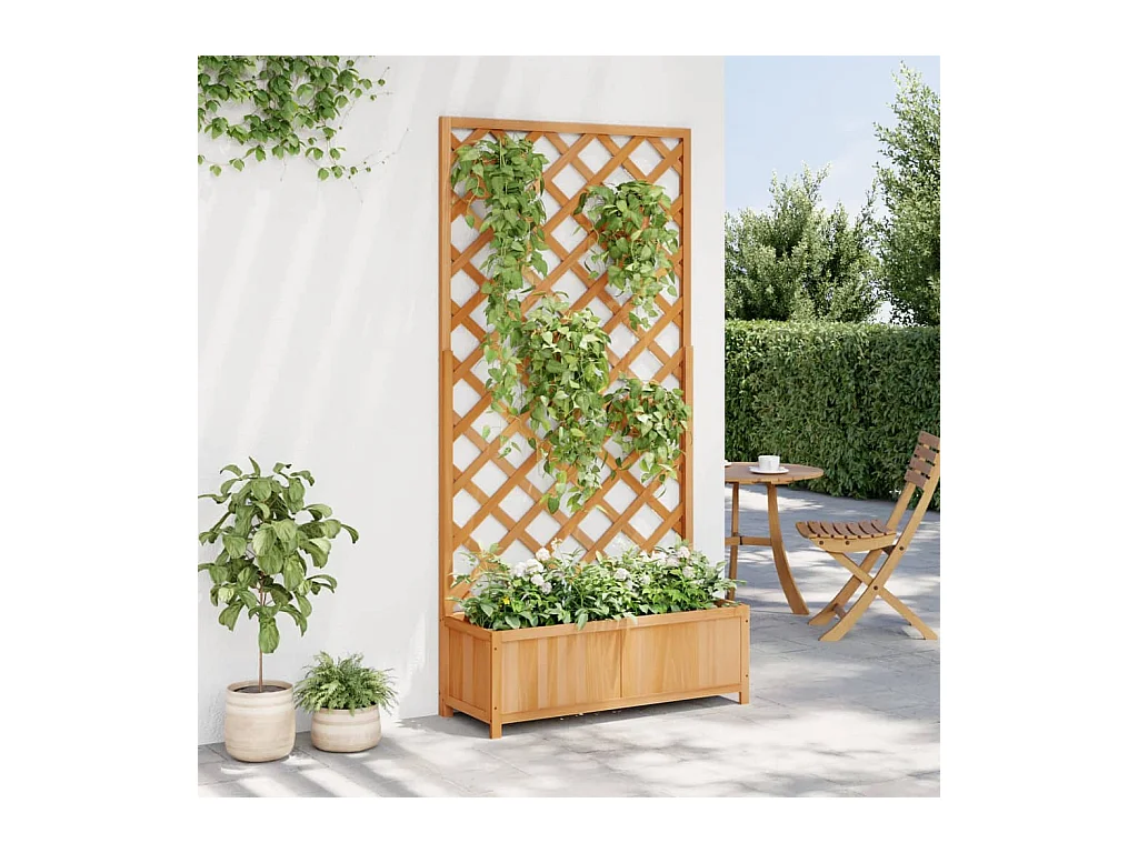 Jardinière avec treillis marron bois massif de sapin
