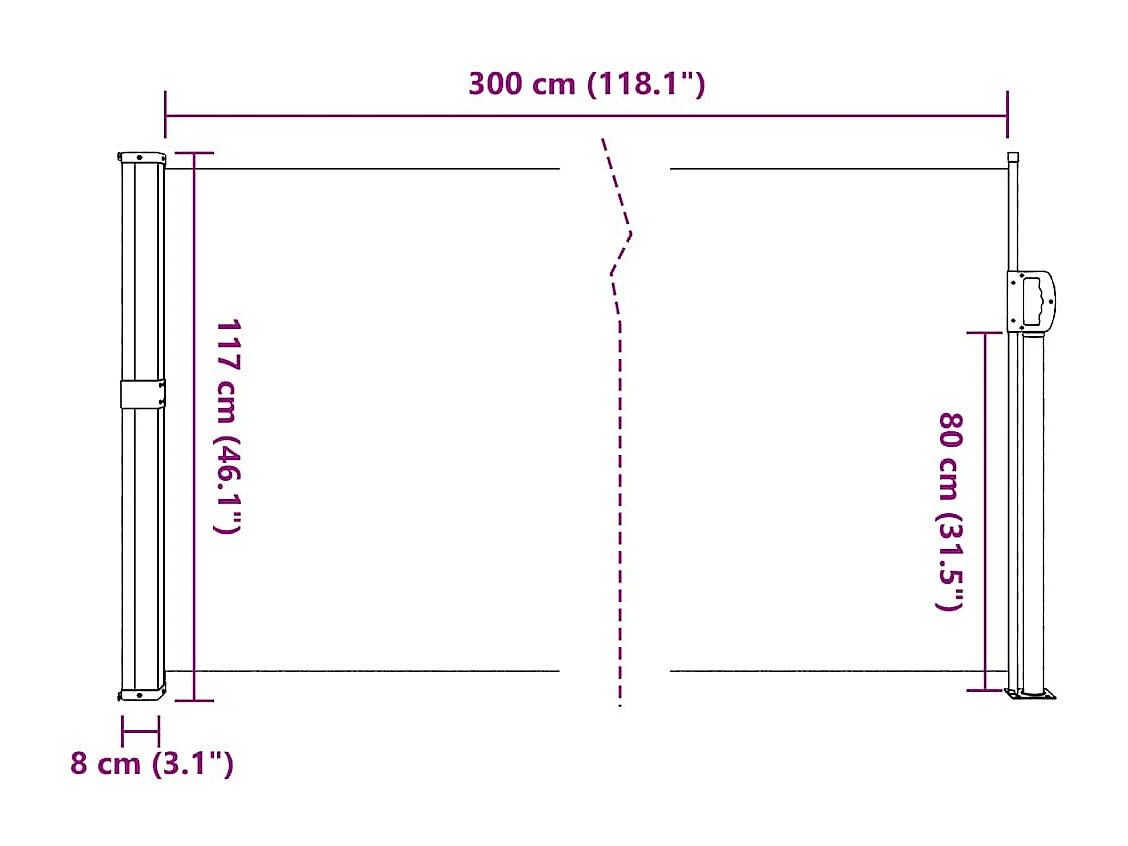Toldo lateral retráctil verde oscuro 117x300 cm