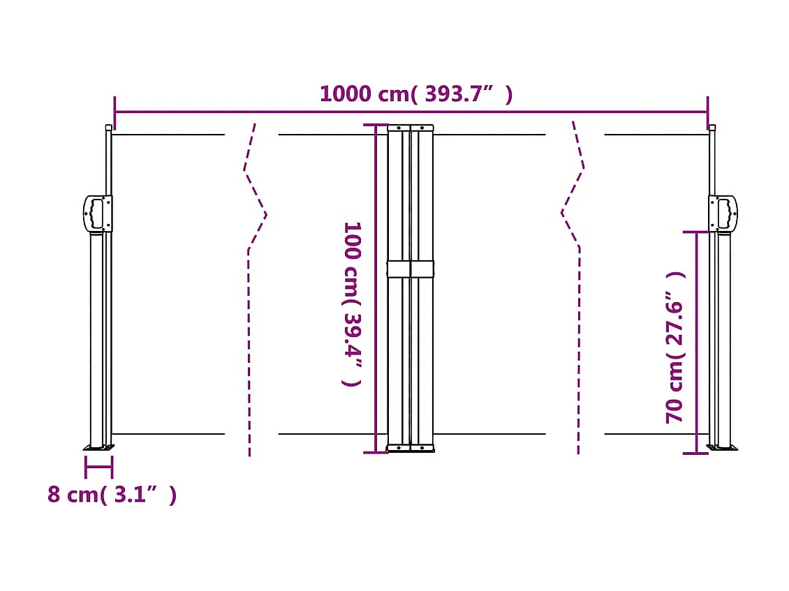 Tenda da sole laterale retrattile marrone 100x1000 cm
