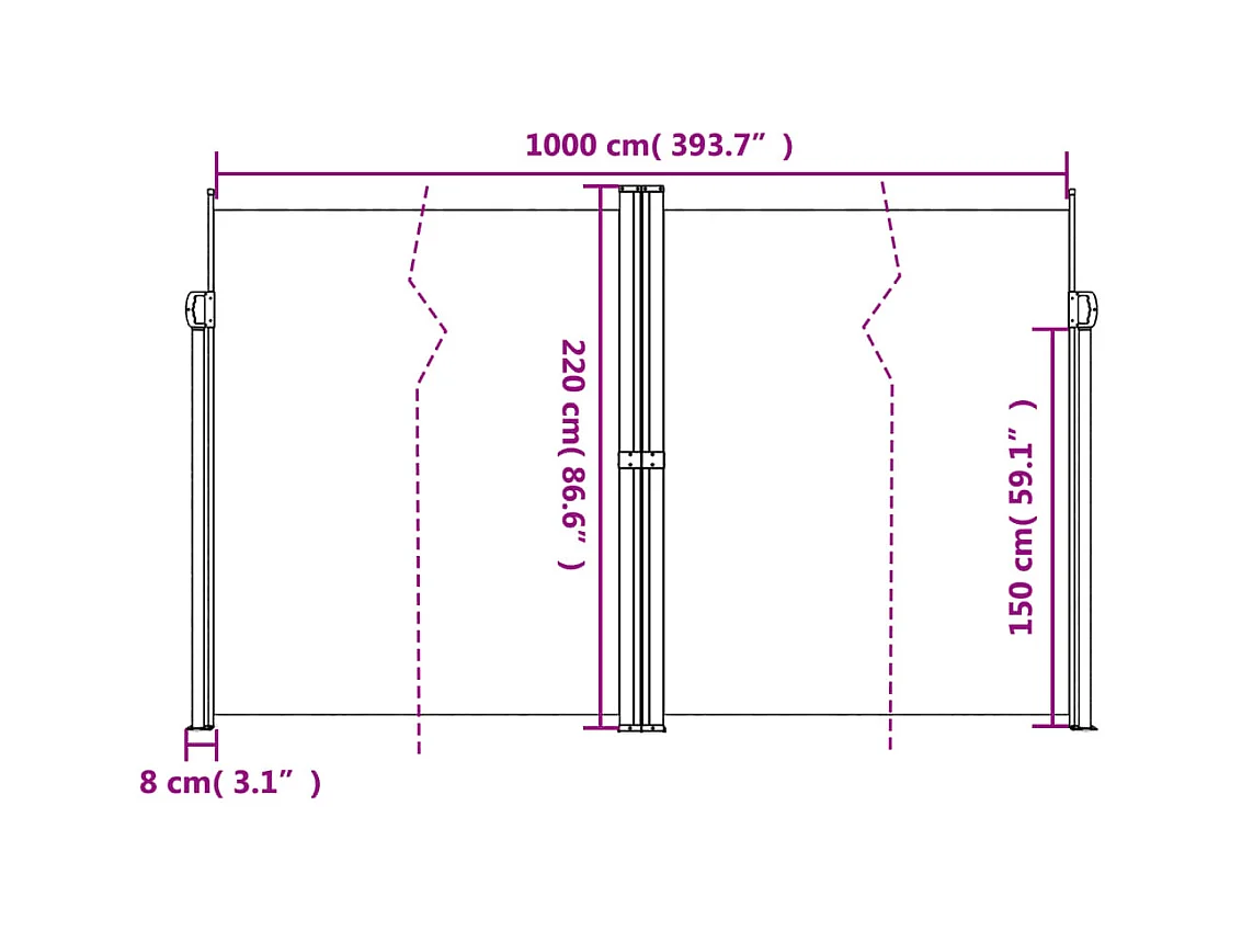 Tenda da sole laterale retrattile crema 220x1000 cm