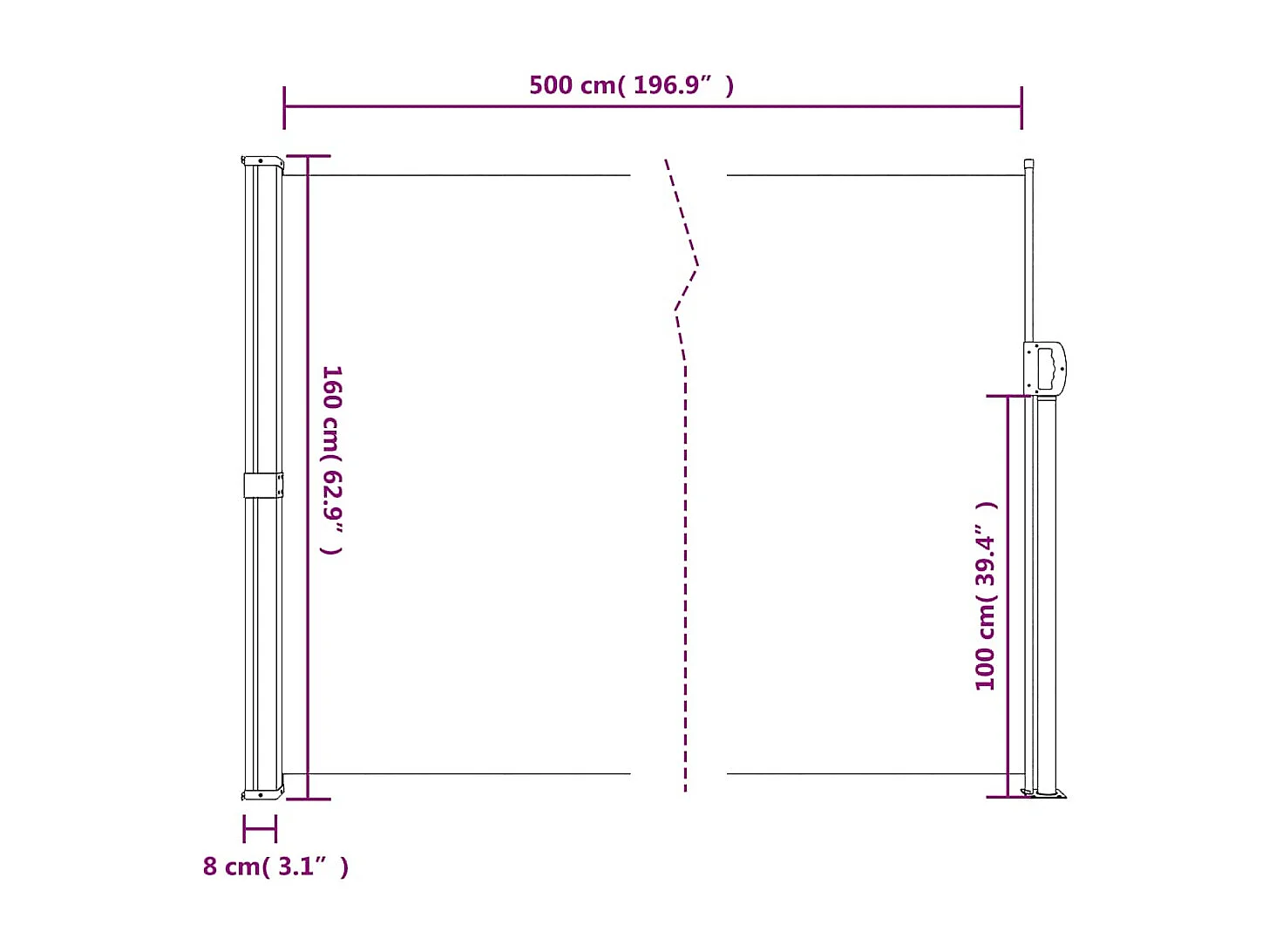 Toldo lateral retráctil verde oscuro 160x500 cm