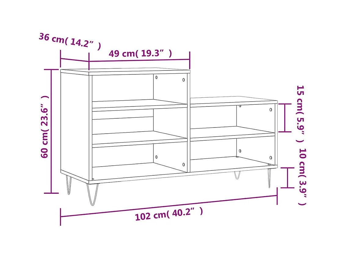 Armoire à chaussures Blanc 102x36x60 cm Bois d'ingénierie