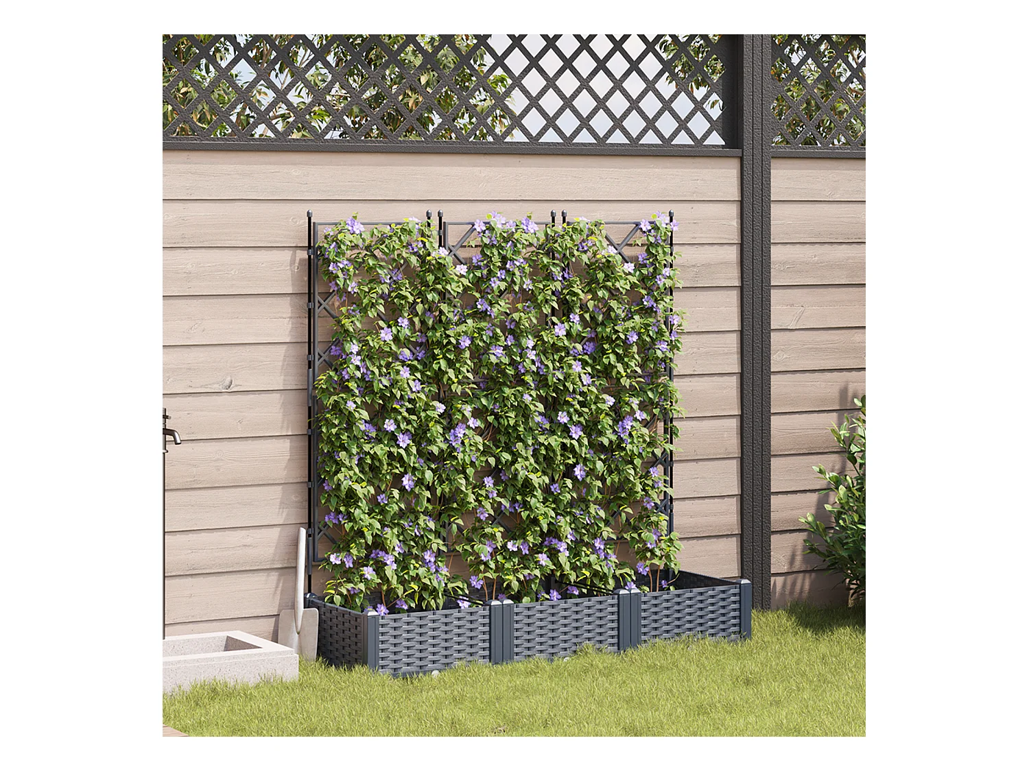 Jardinière avec treillis 3 pcs Grise 120x40x125,5 cm