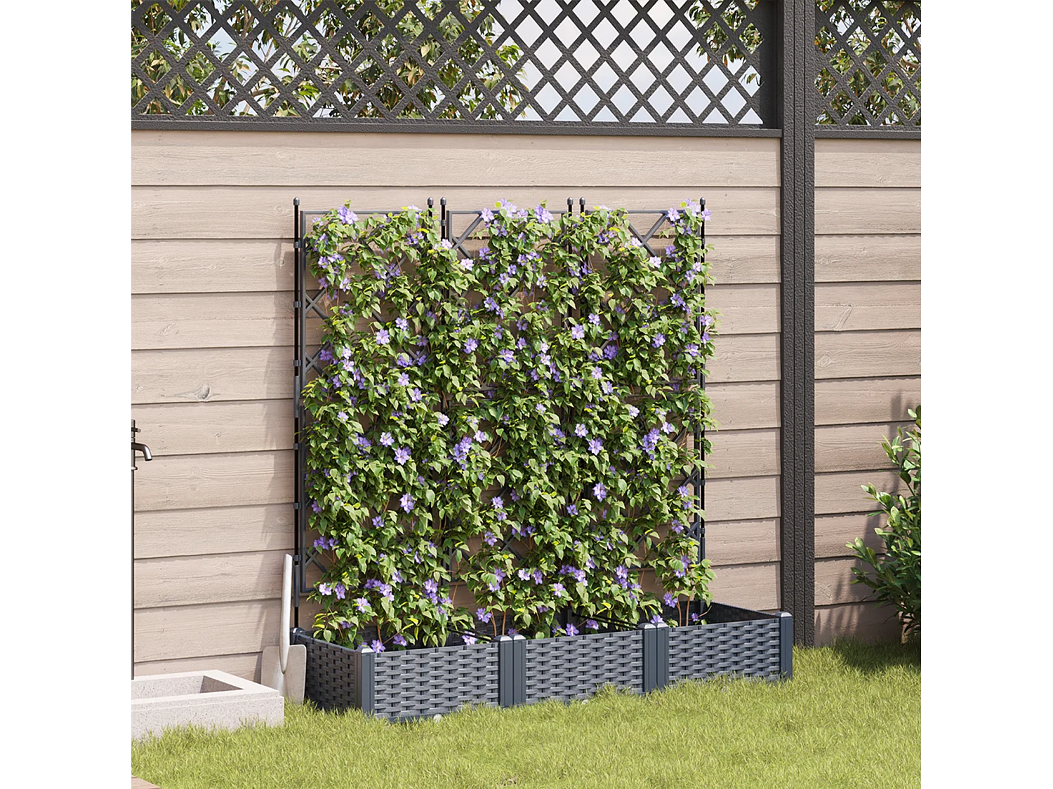 Plantenbak met trellis 3 stuks Grijs 120x40x125,5 cm
