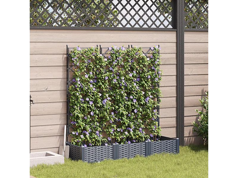 Plantenbak met trellis 3 stuks Grijs 120x40x125,5 cm