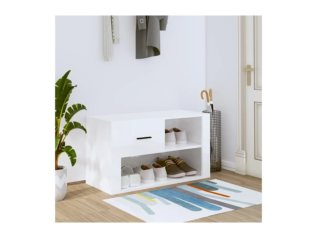 Armoire à chaussure Blanc brillant 80x35x45 cm Bois ingénierie