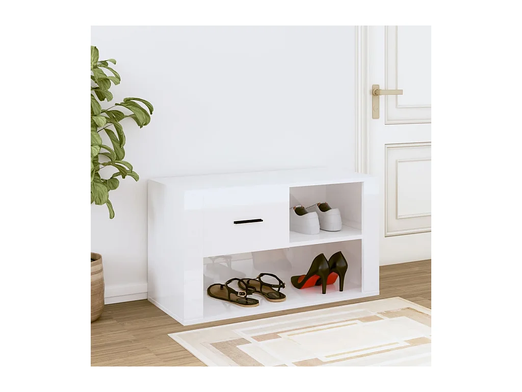 Armoire à chaussure Blanc brillant 80x35x45 cm Bois ingénierie