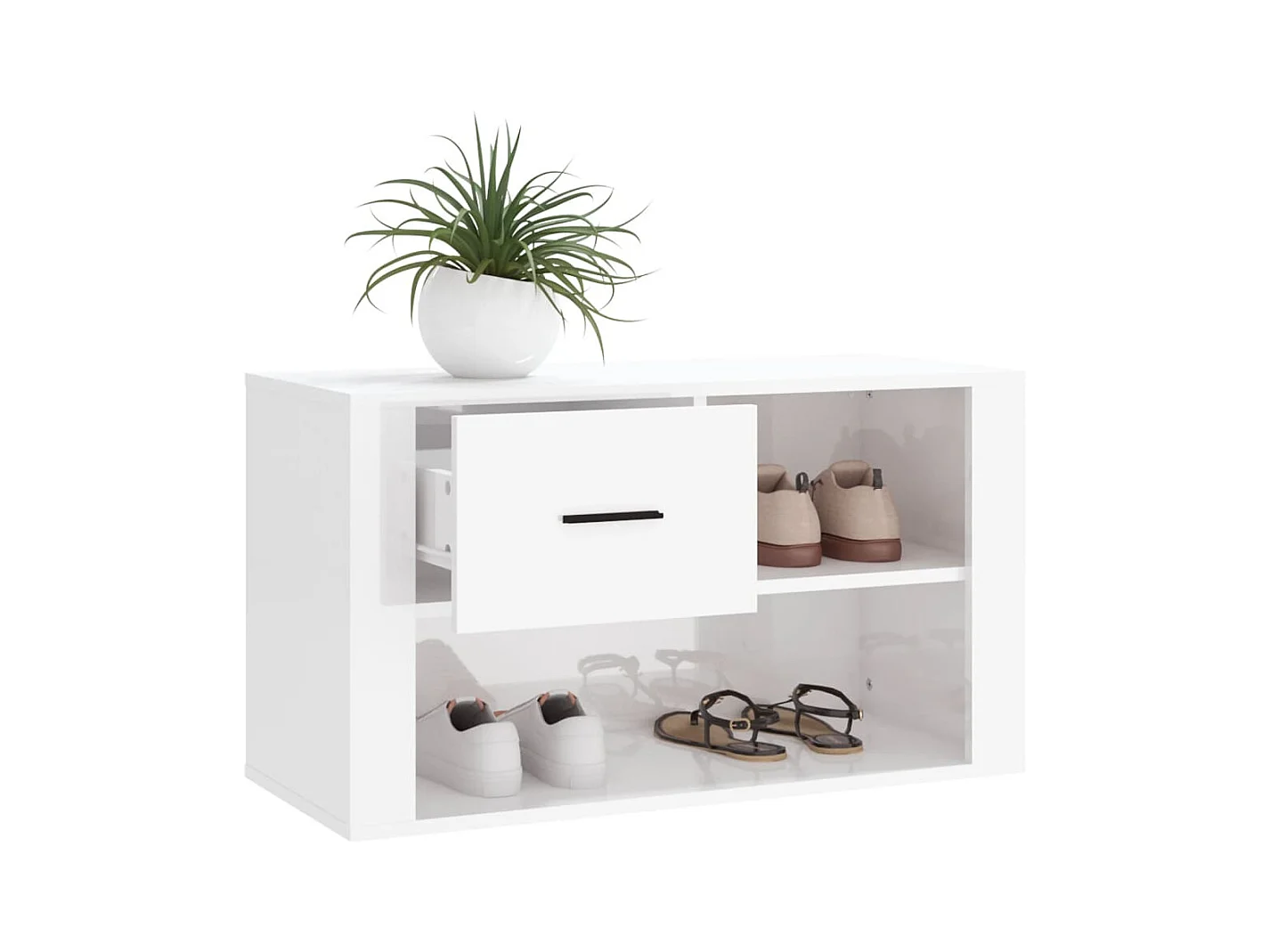 Armoire à chaussure Blanc brillant 80x35x45 cm Bois ingénierie