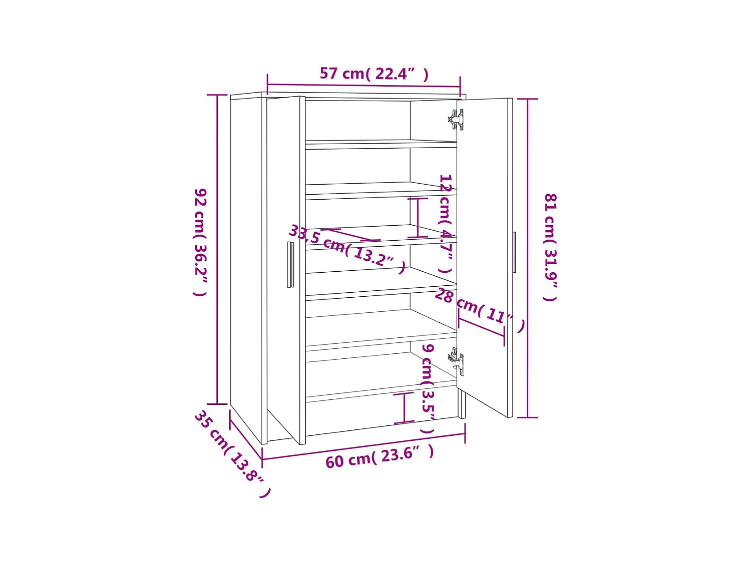 Armoire à chaussures Blanc 60x35x92 cm Bois d’ingénierie