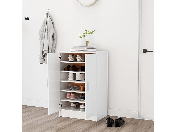 Schoenenrek Witte Schoenenkast met 8 vakken en deuren - perfect voor