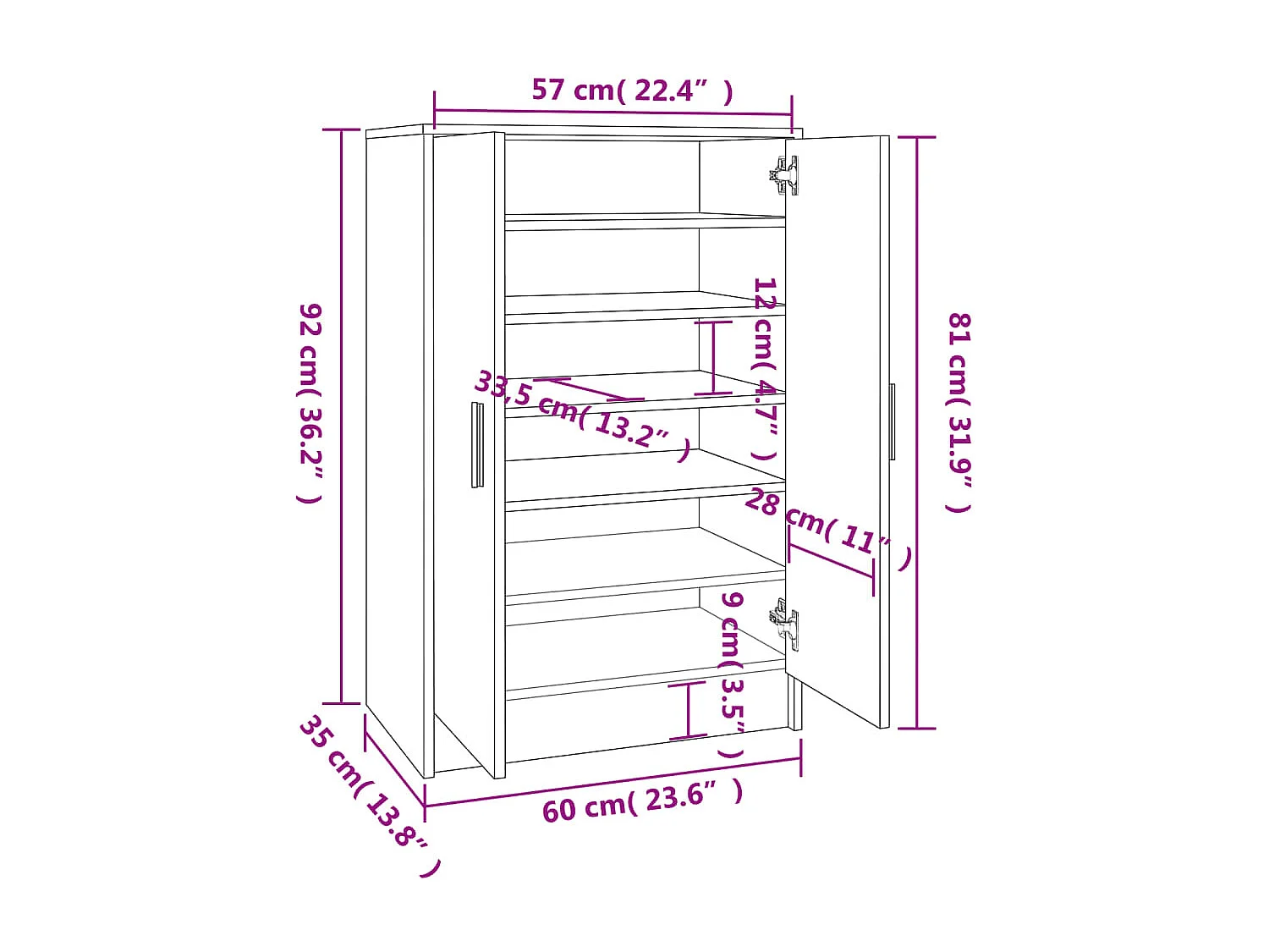 Armoire à chaussures Blanc 60x35x92 cm Bois d’ingénierie