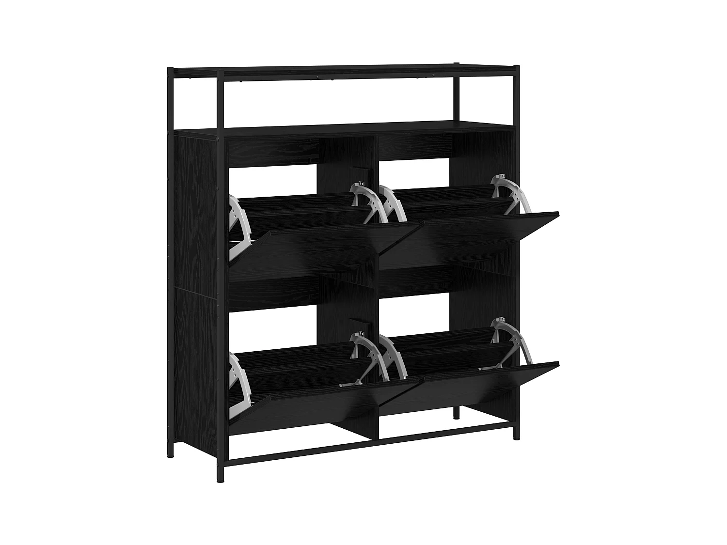 Scarpiera con 4 cassetti basculanti rovere nero 100x34x112 cm