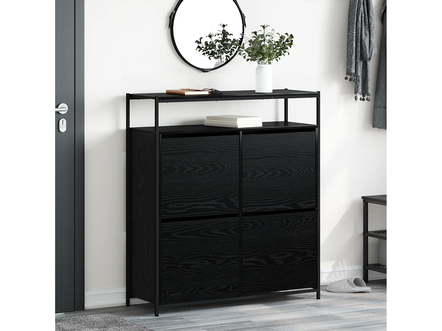 Zapatero con 4 cajones basculantes roble negro 100x34x112 cm