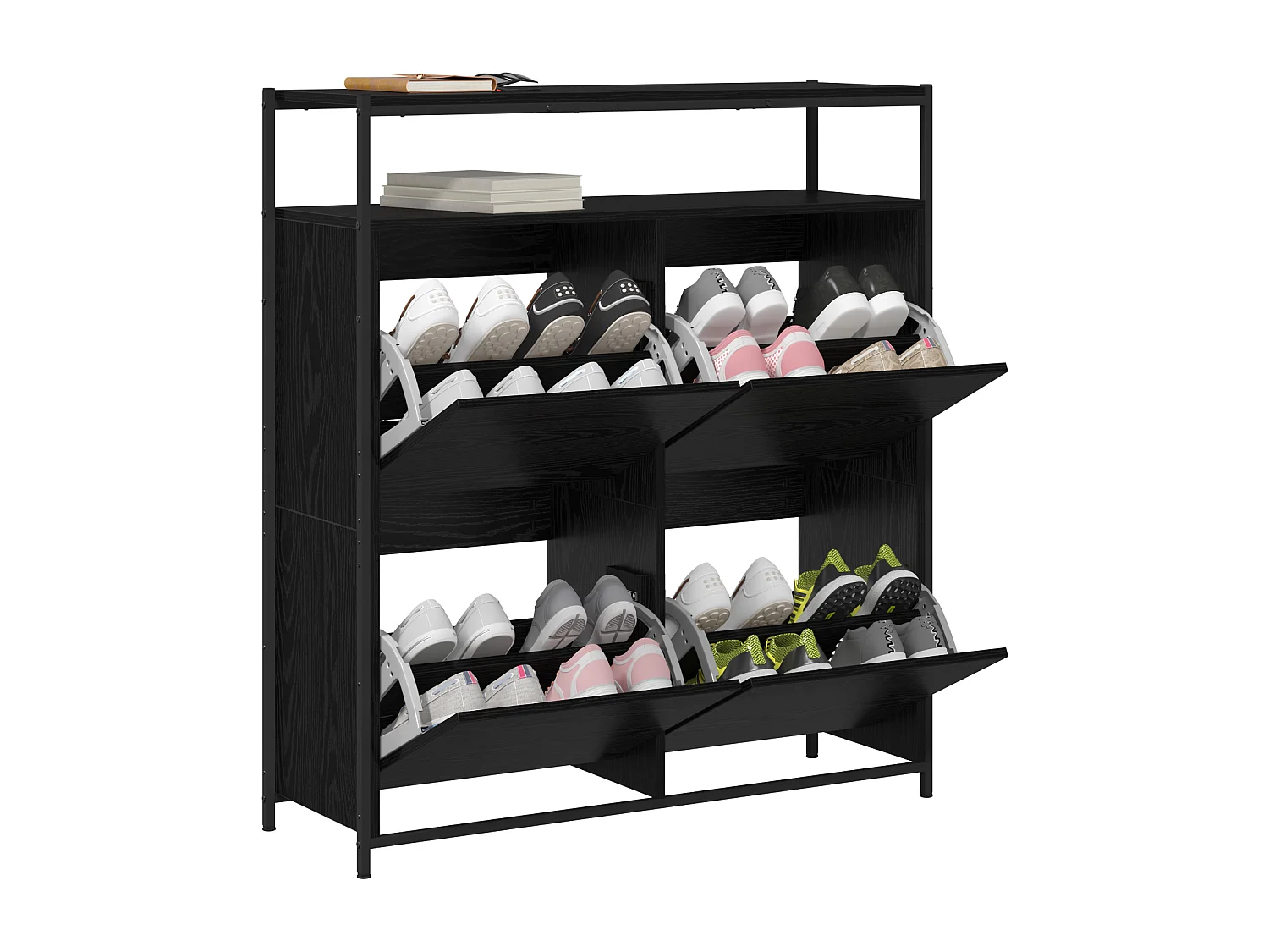 Zapatero con 4 cajones basculantes roble negro 100x34x112 cm