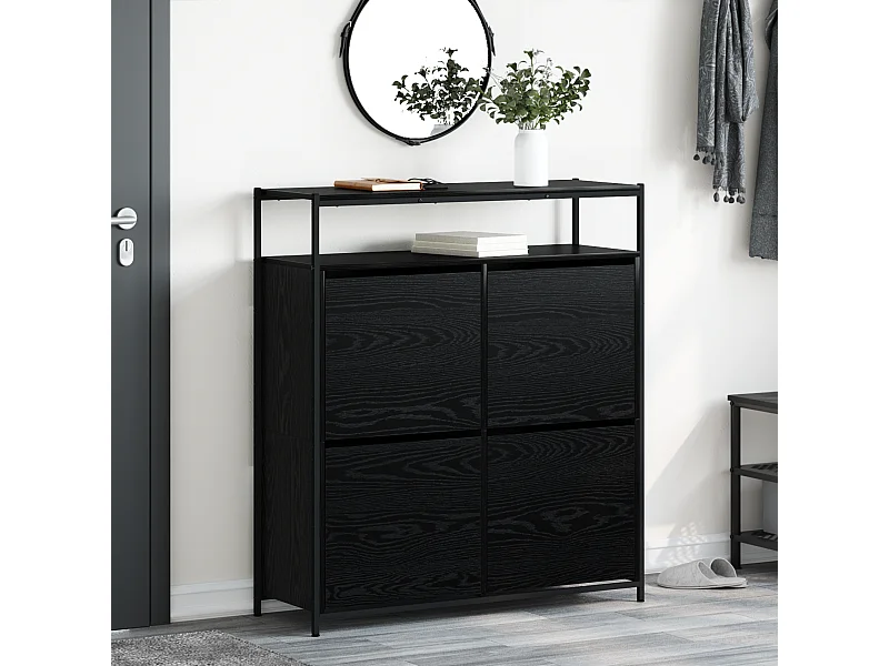 Scarpiera con 4 cassetti basculanti rovere nero 100x34x112 cm