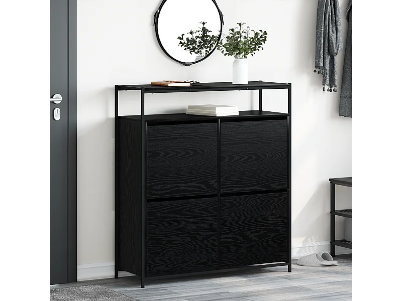 Zapatero con 4 cajones basculantes roble negro 100x34x112 cm