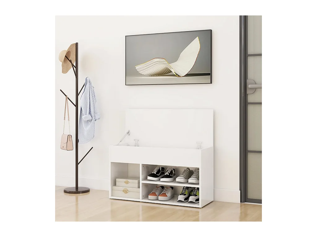 Schoenenbank Glanzend wit 80x30x45 cm Bewerkt hout