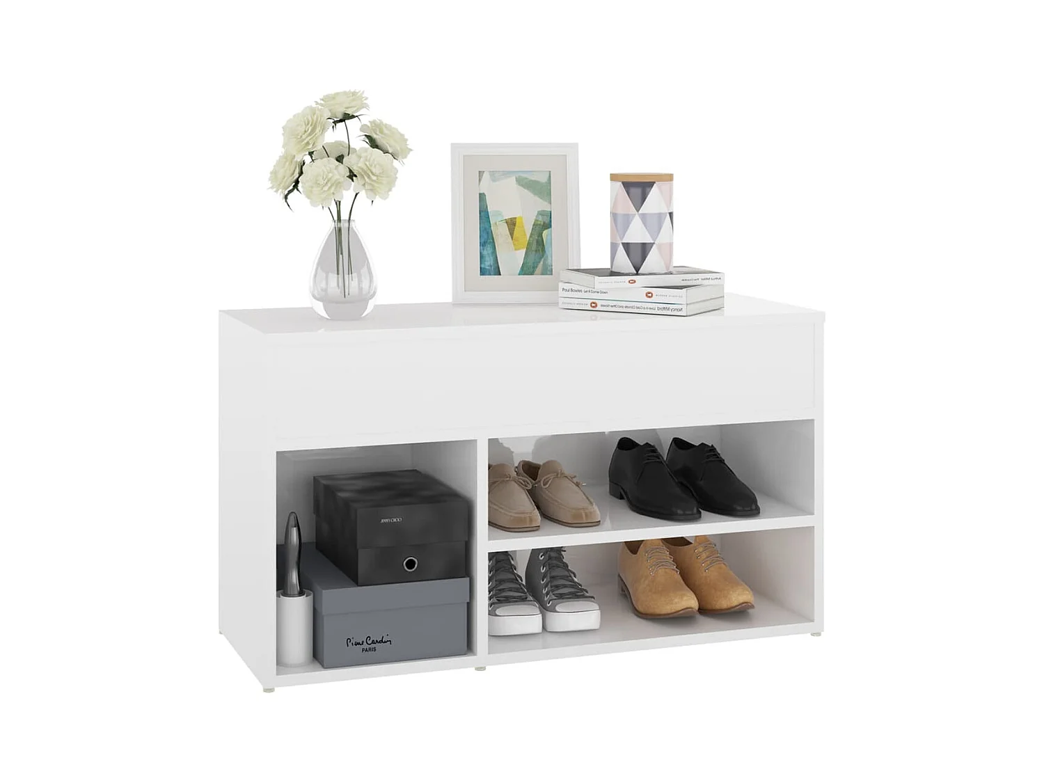 Schoenenbank Glanzend wit 80x30x45 cm Bewerkt hout