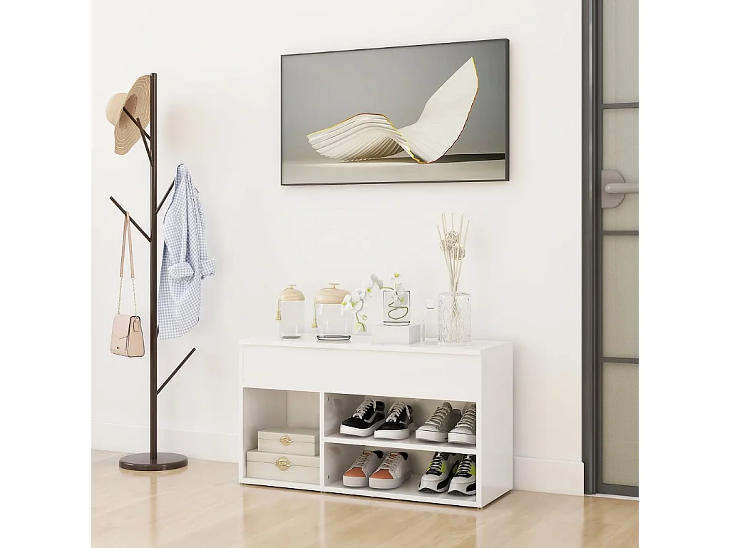 Banco zapatero Blanco brillo 80x30x45 cm Madera de ingeniería