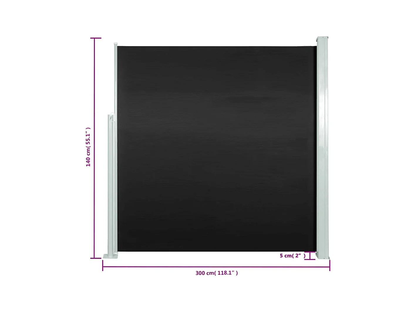 Auvent latéral rétractable 140 x 300 cm Noir