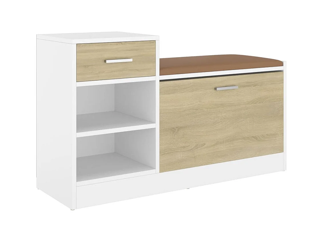 Banc à chaussures blanc et chêne sonoma bois d'ingénierie