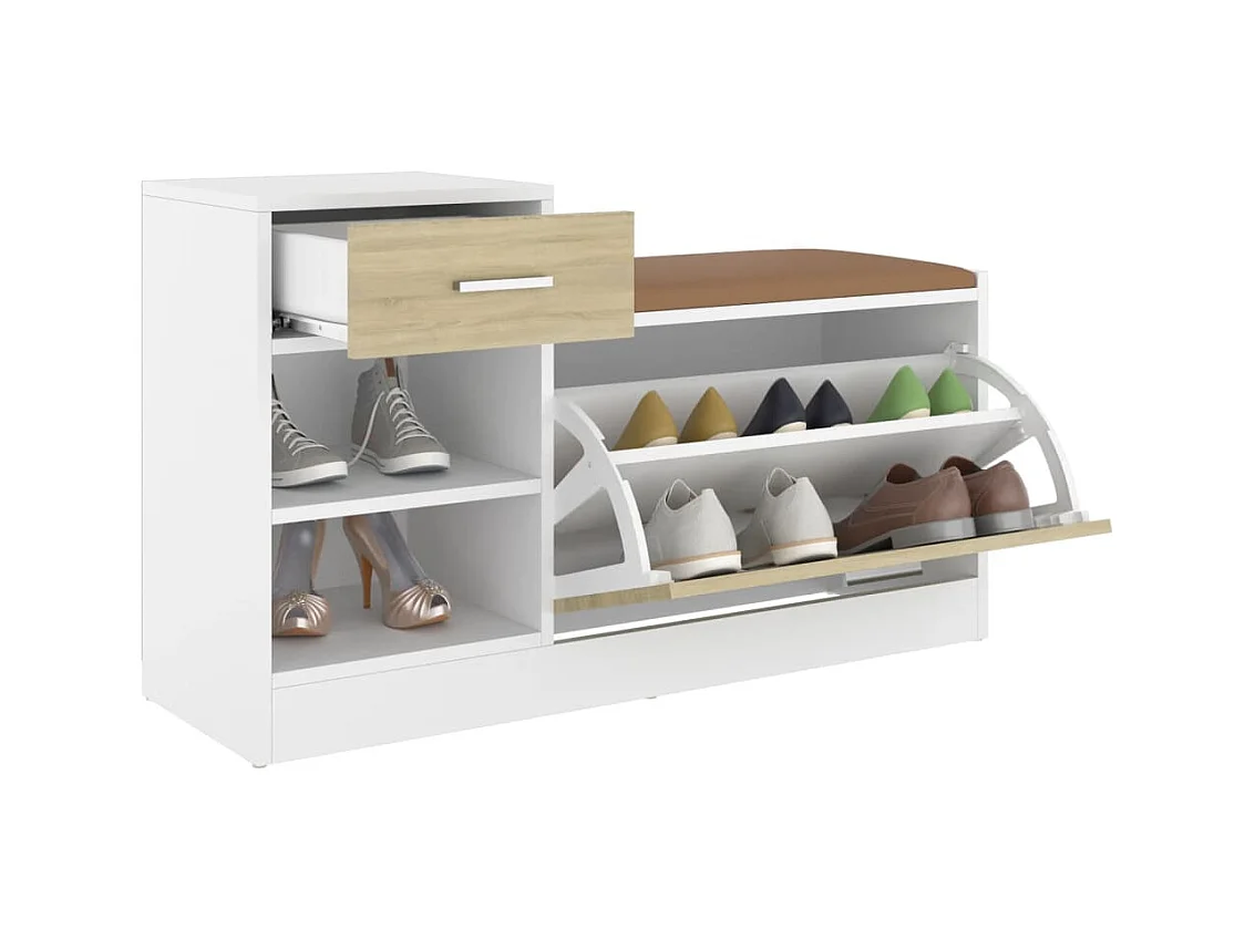 Banc à chaussures blanc et chêne sonoma bois d'ingénierie