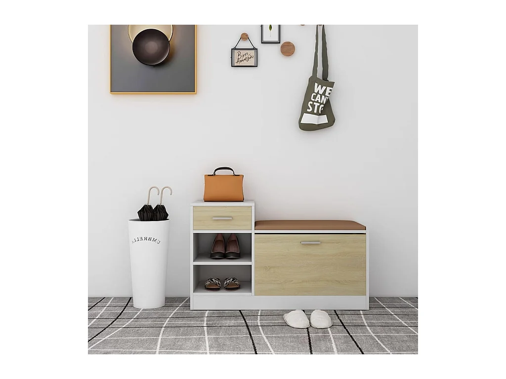 Banc à chaussures blanc et chêne sonoma bois d'ingénierie