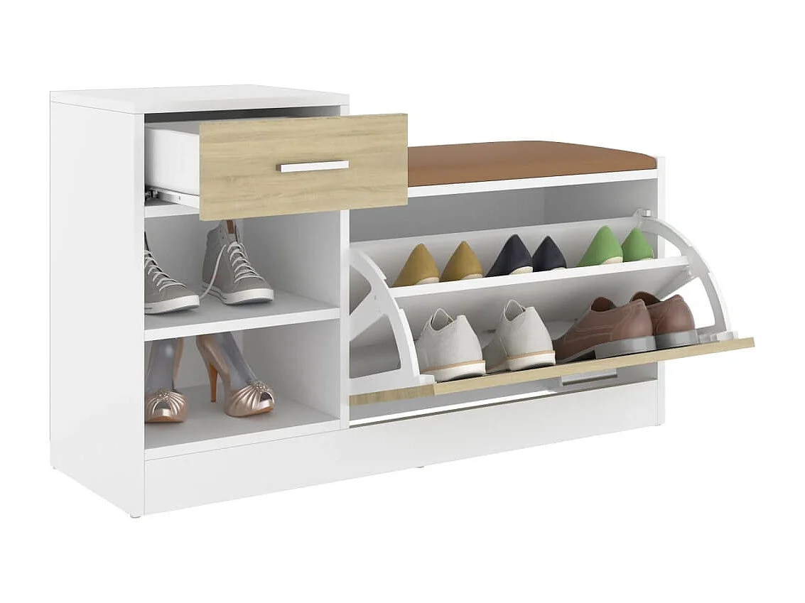 Banc à chaussures blanc et chêne sonoma bois d'ingénierie