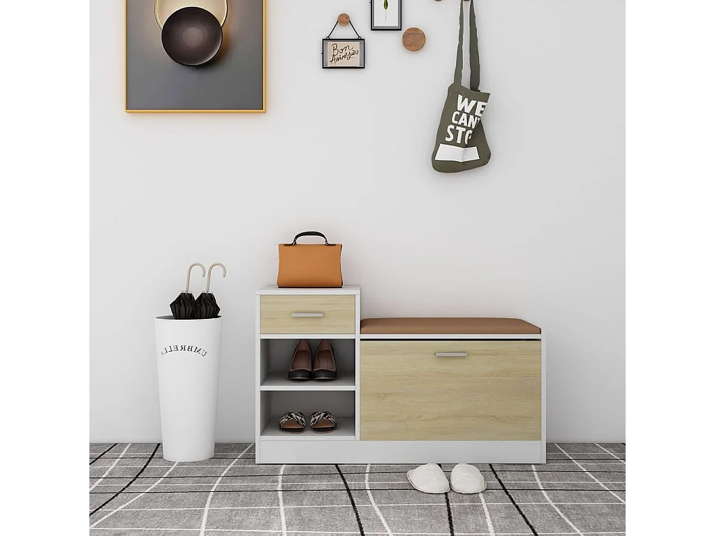 Banc à chaussures blanc et chêne sonoma bois d'ingénierie