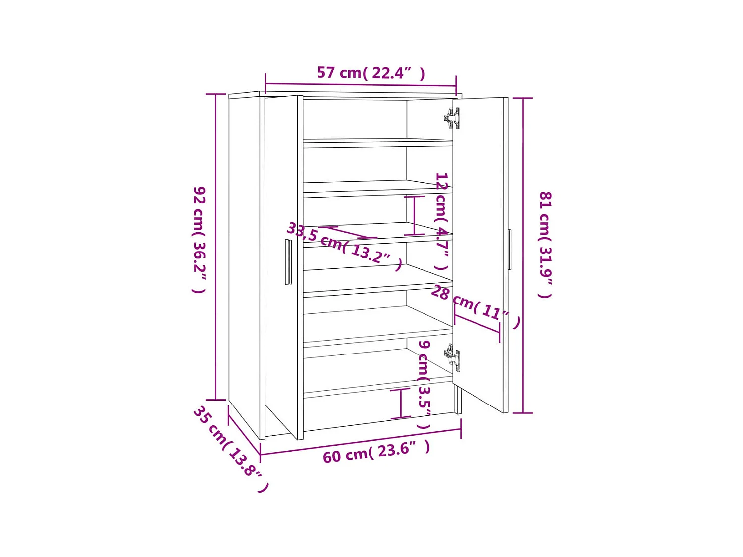 Armoire à chaussures Gris béton 60x35x92 cm Bois d’ingénierie