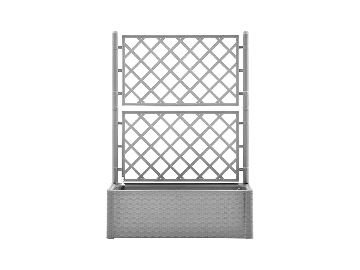 Cama de jardín elevada con enrejado y sistema de riego gris