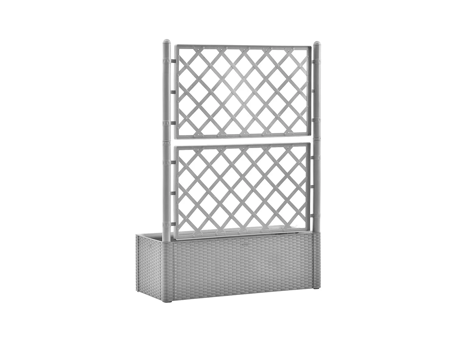 Cama de jardín elevada con enrejado y sistema de riego gris