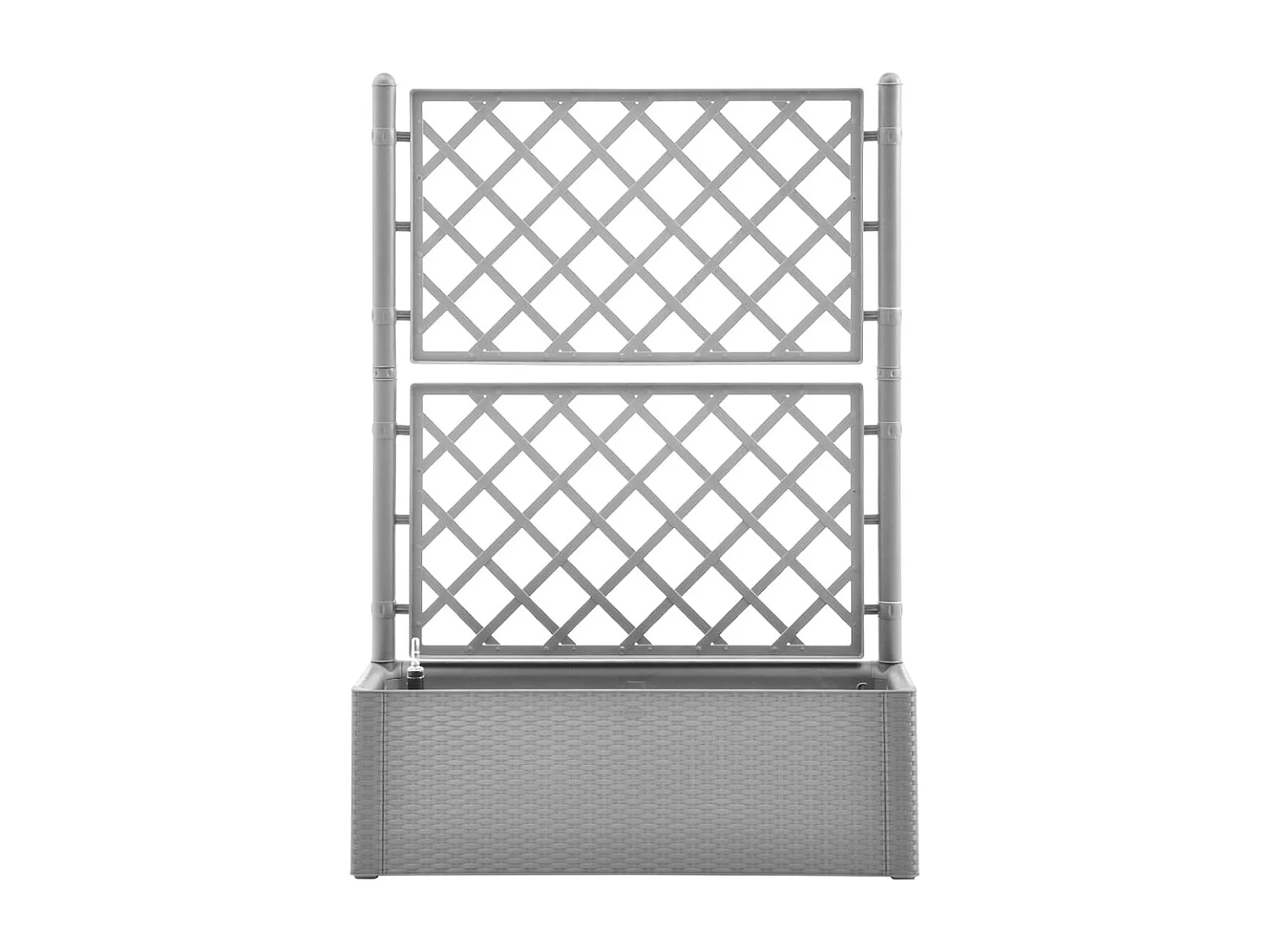 Cama de jardín elevada con enrejado y sistema de riego gris