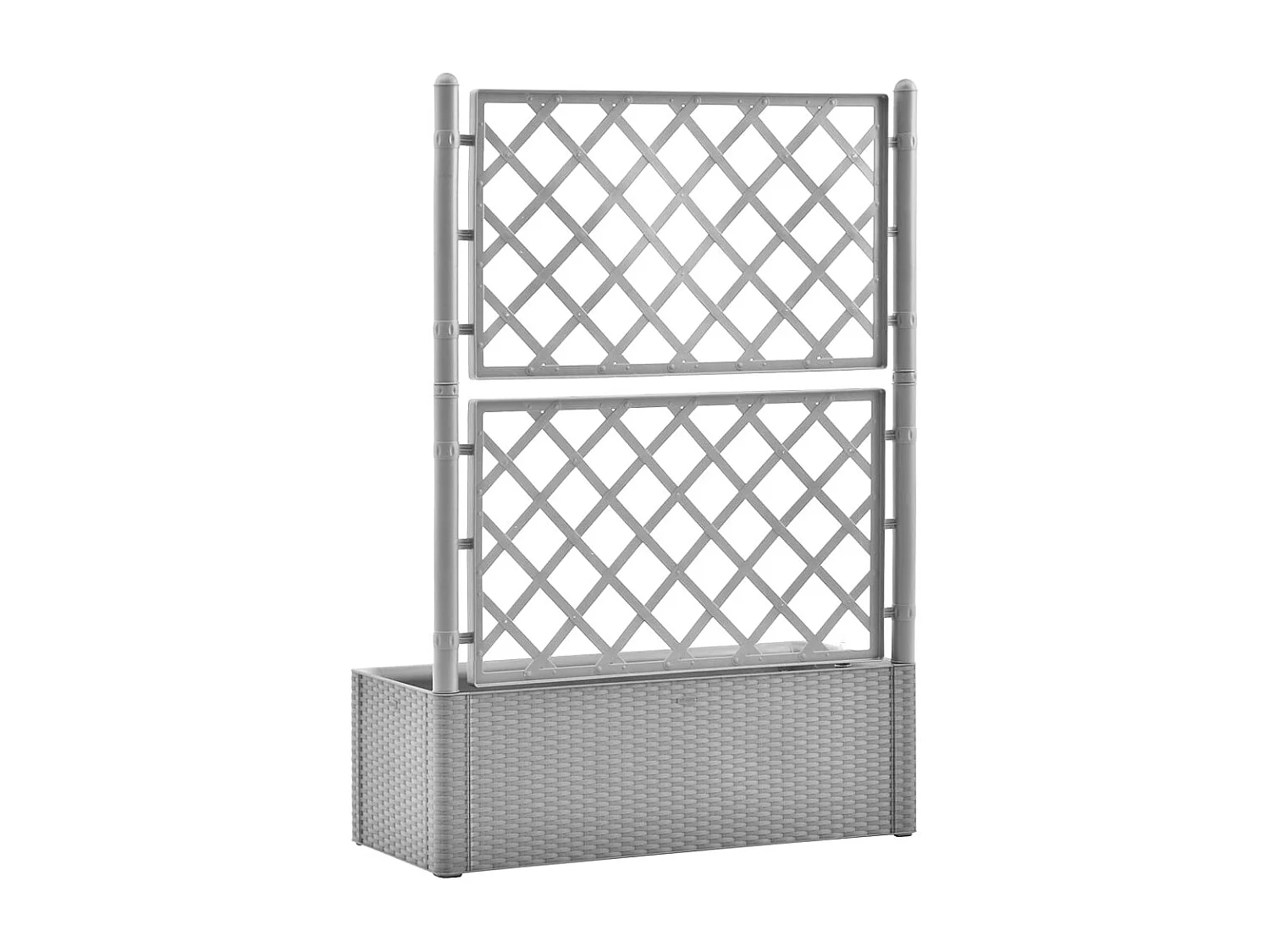 Cama de jardín elevada con enrejado y sistema de riego gris