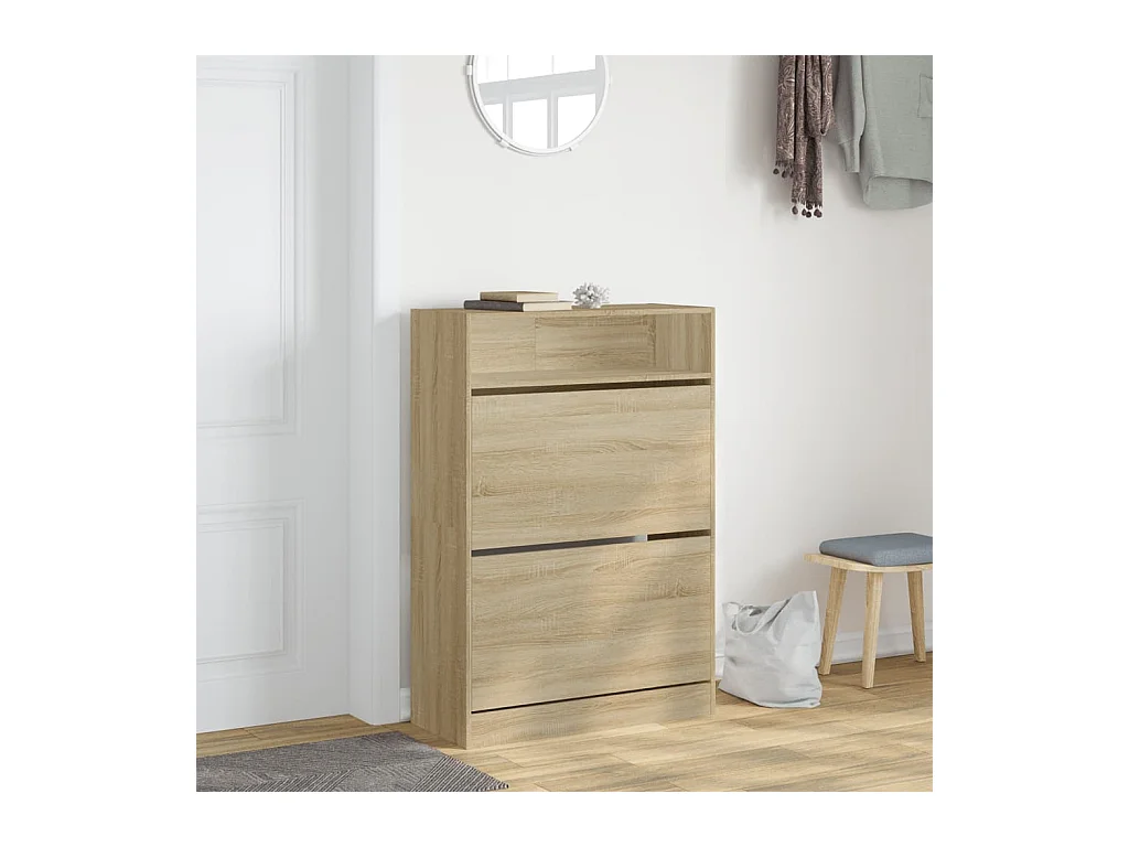Armoire à chaussures 2 tiroirs rabattables chêne sonoma
