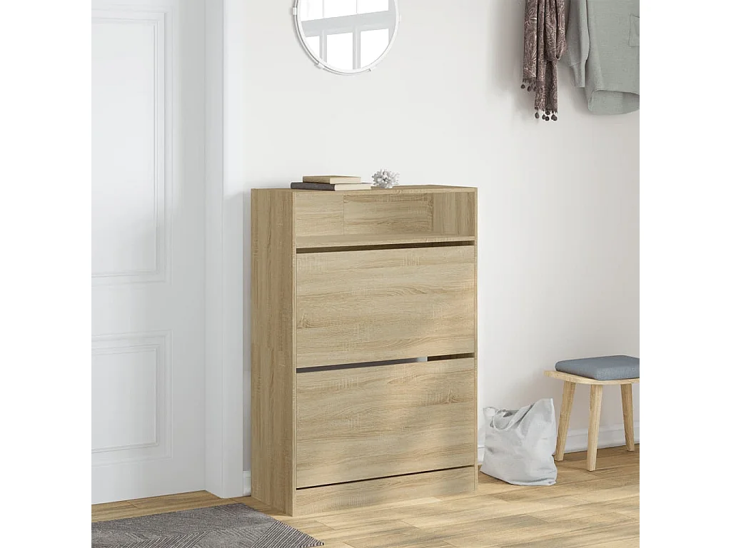 Zapatero de roble Sonoma con dos cajones