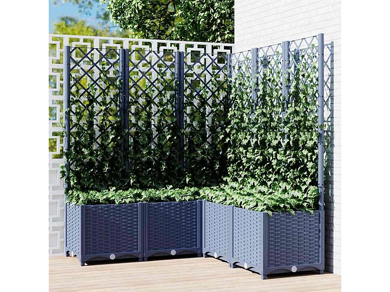 Jardinière avec treillis bleu gris 120x120x136 cm PP